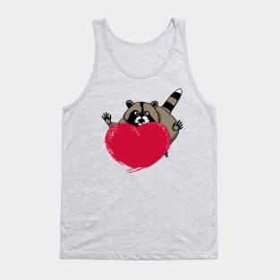 Funny cartoon raccoon and a huge red fiery heart Tank Top